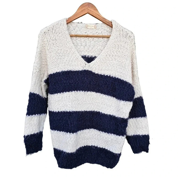 Altar'd State Eyelash Striped Sweater Navy White Size S/M - Picture 1 of 4